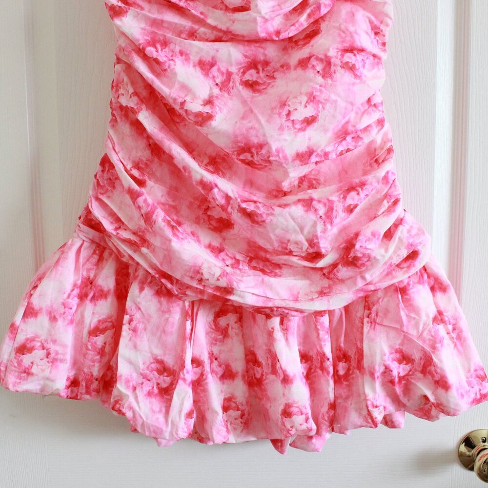 Hello Molly Petals Sprinkled Strapless Mini Dress Pink Bubble Hem - Picture 5 of 12